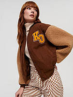 Жіноча куртка бомбер SinSay коричневого кольору з тедді рукавами осінь весна Розмір М (38)
