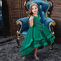 Нарядное праздничное детское платье с удлиненным подолом и пышной юбкой зеленое р.110-160 см см