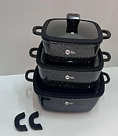 Посуда с каменным гранитным антипригарным покрытием кухонный набор кастрюли посуда для индукциии HK-323