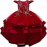 Нарядное праздничное детское платье с удлиненным подолом и пышной юбкой красное р.110,150,160 см