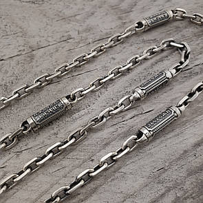 Чоловічий срібний ланцюжок якір з православними вставками Спаси і Збережи. Якірний ланцюжок срібло 925 65 см