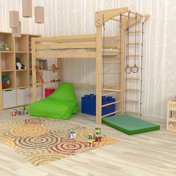 Шведська стінка ліжко горище спортивне ліжко (babyson 11) 190*80 см Ліжко лак, фото 1