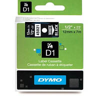 Картридж Dymo с пластиковой лентой D1 12мм х 7м для LabelManager/LabelPoint Черный
