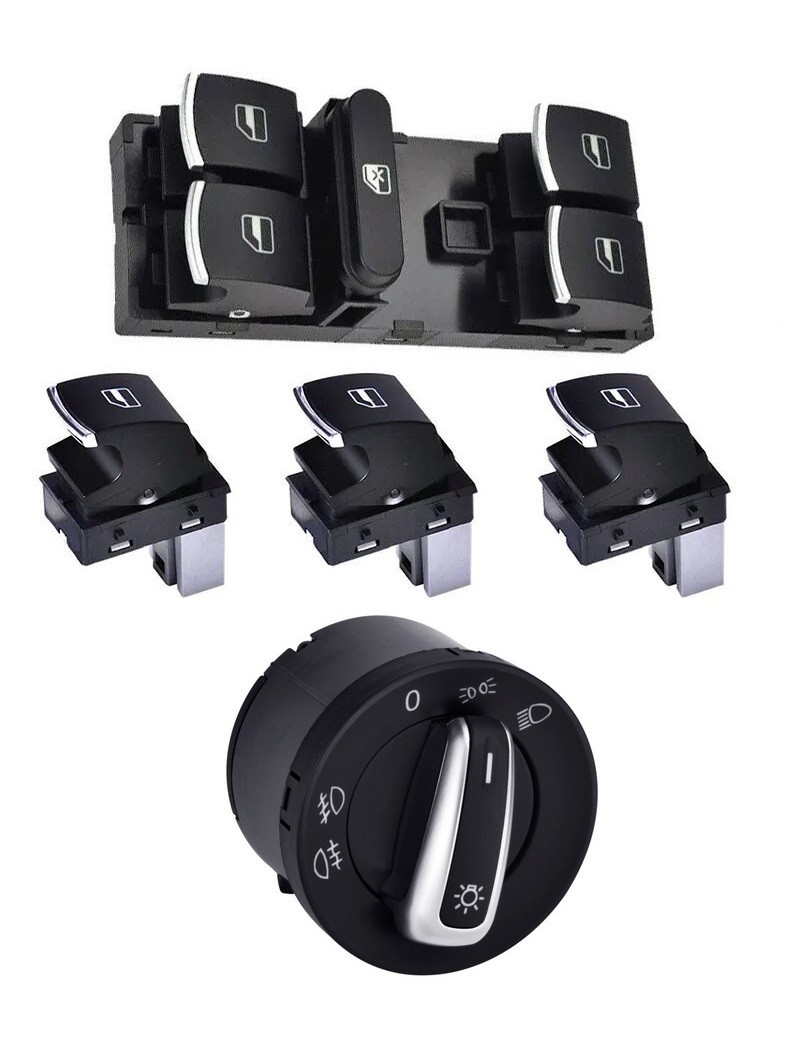 Кнопоки (набір №3) Volkswagen VW VAG, Skoda, Seat, 5ND959857, 5K4959857, 1Z0959858, 5ND959855, 5ND941431A Хром, фото 1