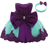 Шикарное платье для девочки, мятно-фиолетовое 74-80-86-92см