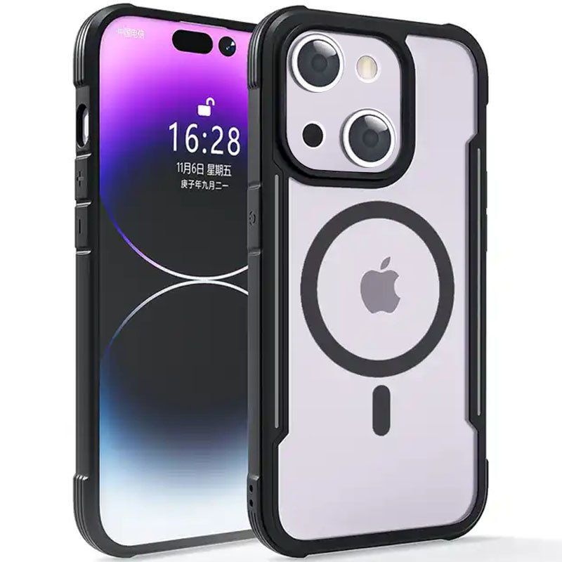 TPU+PC чохол Defense Clear with MagSafe для Apple iPhone 15 Plus (6.7") Чорний, фото 1