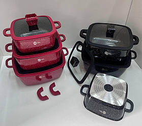 Набір квадратних каструль із силіконовими кришками Higher Kitchen HK-323 Чорний