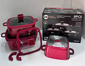 Набір квадратних каструль із силіконовими кришками Higher Kitchen HK-323 Червоний