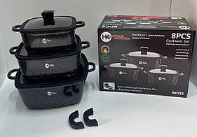 Набір квадратних каструль із силіконовими кришками Higher Kitchen HK-323 Чорний