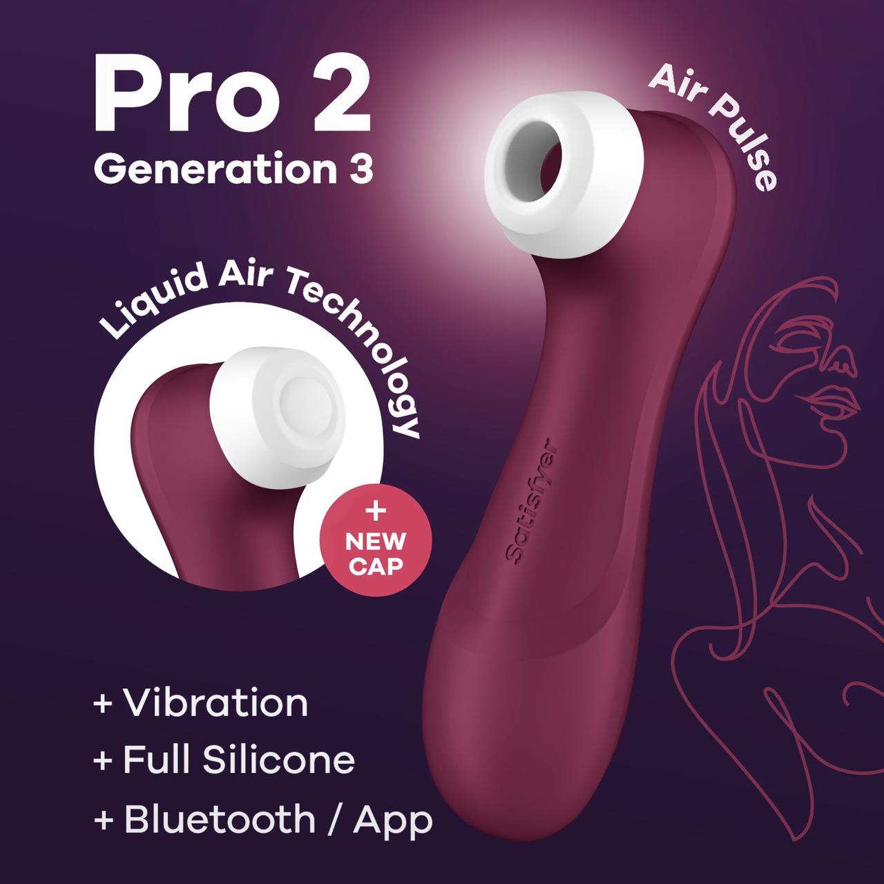 Смарт-вакуумний стимулятор із вібрацією Satisfyer Pro 2 Generation 3 with Liquid Air Connect App Wine Red, фото 1