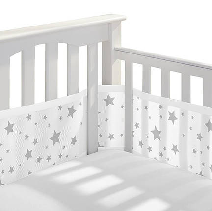 Захист на ліжечко для новонародженого 2в1 захисні бортики (160*30 см.) та (340*30 см.) Білий (Зірочки), фото 2