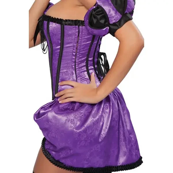 Костюм бароко — ¾ ракурс і деталі Костюм королеви бароко — боковий вид: приталений силует, буфи, рукав-ліхтарик