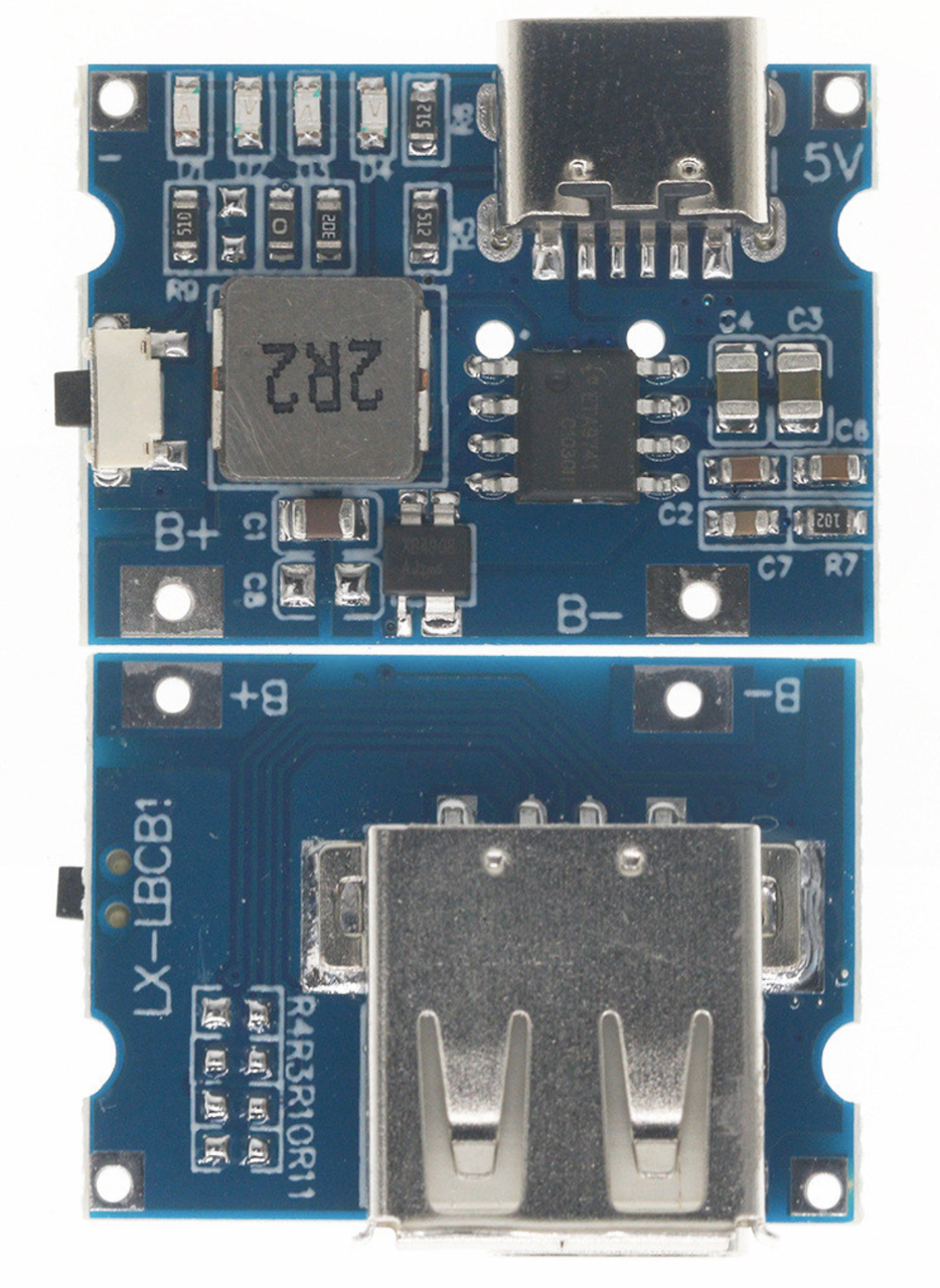 Модуль заряджання літієвих батарей, 4,5-5,5В/0-2,1А — 5В/2,4А — Type-C + USB