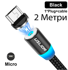 Магнітна зарядка USLION магнітний кабель USB type A - Micro USB /USB 2A з підсвічуванням, 2м USB type A - Micro USB