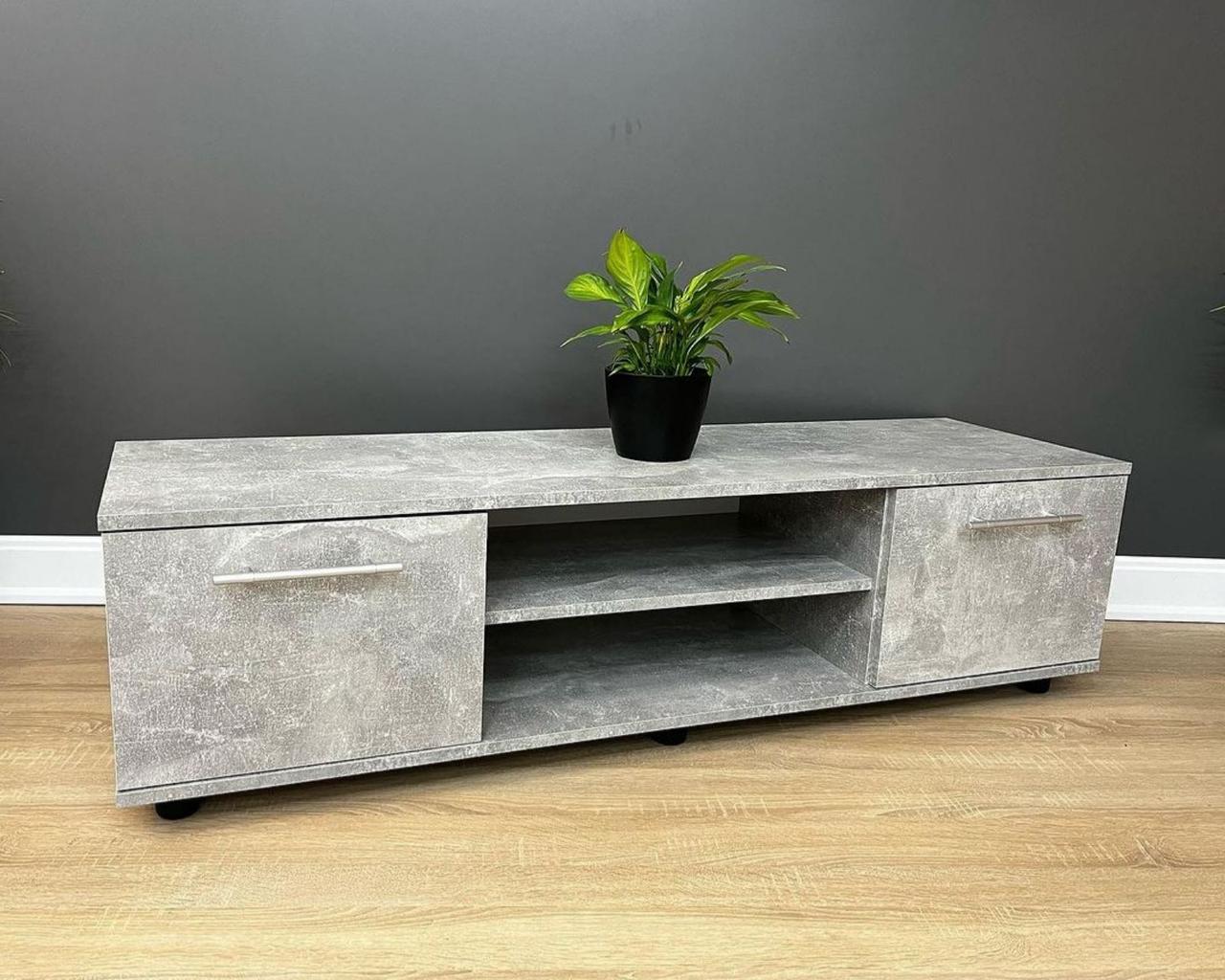 Тумба під ТВ з полицями та дверима колір бетон - тумба під телевізор, фото 1
