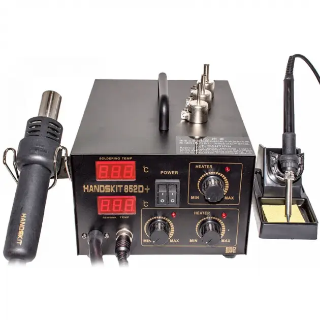 Паяльна станція 2в1 HandsKit 852D+, паяльник + компресорний фен, 2 дисплеї