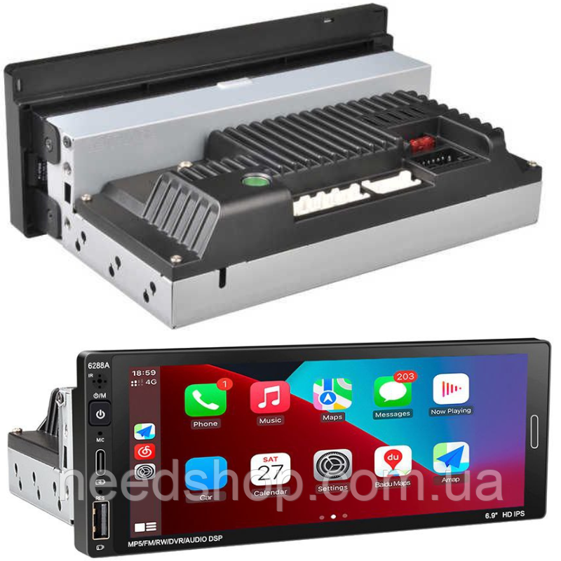 Магнитола 1 DIN экран 6,9 дюймов 4/64ГБ Android 13 WiFi Bluetooth Gps ...