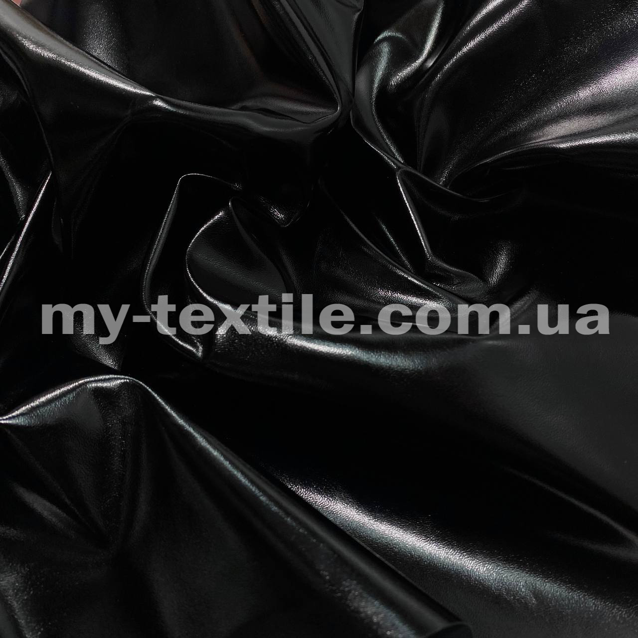 Тканина шкірозамінник на трикотажі стрейч однотонний лаковий Чорний, фото 1