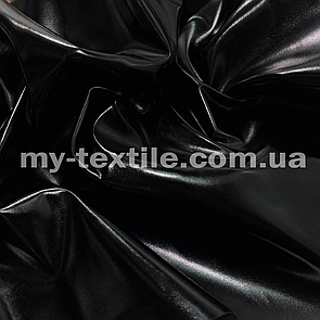 Тканина шкірозамінник на трикотажі стрейч однотонний лаковий Чорний