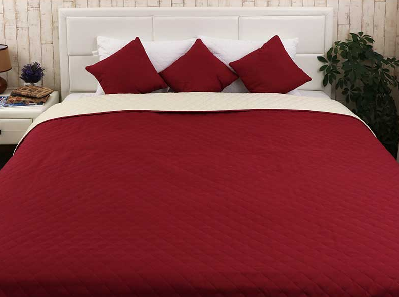 Красиве полуторне покривало 150х212 стьобане мікрофібра двостороннє, однотонні шикарні пледи Бордовий, фото 1