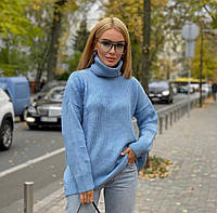 Женский оверсайз вязаный свитер туника теплый стильный длинный удобный черный, молочный, беж, голубой, мята блакитний