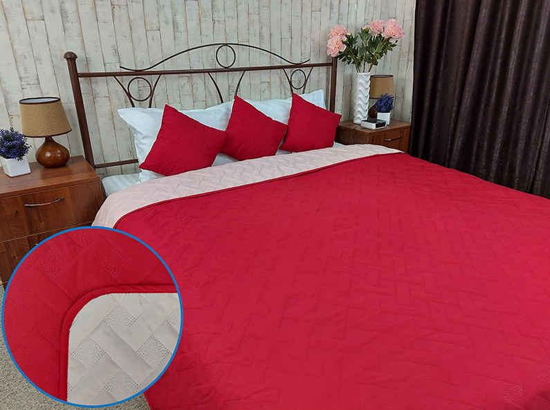 Красиве полуторне покривало 150х212 стегане мікрофібра двостороннє, однотонні шикарні пледи Вишневий, фото 1