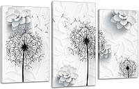 Модульна картина Квіти Абстракція (53х100см) Аrt-74_3А з лаковим покриттям
