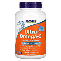 NOW Foods Ultra Omega-3 500 ЕПК/250 ДГК 180 рыбних капсул витамины для иммунитета сердца добавка омега 3