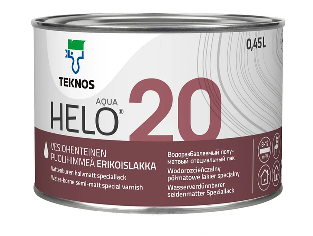 Лак HELO AQUA 20 напівматовий водорозчинний (0.45 л), Teknos, фото 1