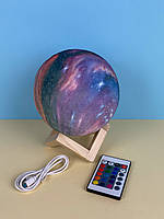 Настольный светильник-ночник космос 15 см "3D Moon Lamp" 16 цветов с пультом, разноцветный