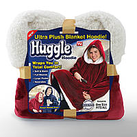 Плед Huggle Hoodie BLANKETтолстовка двухсторонняя халат с капюшоном и рукавами Красный Синий