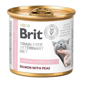 Brit VD Hypoallergenic Cat Cans для кішок із лососем і горохом 200 г
