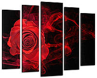 Модульная картина в гостиную / спальню Дымная красная роза Art-346_5 ( 80х118см ) с лаковым покрытием