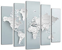 Модульная картина в гостиную / спальню Карта мира белая Art-473_5 ( 80х118см ) с лаковым покрытием