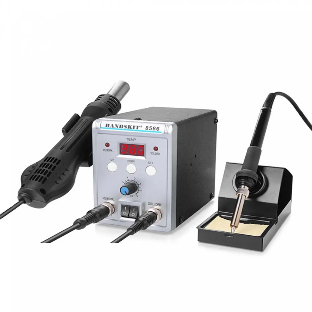 Цифрова паяльна станція 2в1 HandsKit 8586, паяльник + компресорний фен, 1 дисплей, фото 1