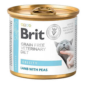 Brit VD Obesity Cat Cans для кішок з ягням та горохом 200 г