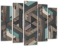 Модульная картина в гостиную / спальню Абстракция деревянный узор Art-425_5 ( 80х118см ) 110х160 см с лаковым