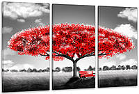 Модульная картина "Дерево з червоними листями Абстракція" Art-901_3A (53х100см) 70x130 см с лаковым покрытием
