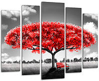 Модульная картина в гостиную / спальню Абстракція червоне дерево LM012_5 99х140 см с лаковым покрытием