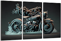 Модульная картина в гостиную / спальню Мотоцикл ART-161_3A 100х150 см с лаковым покрытием