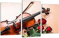 Модульная картина в гостиную / спальню Скрипка з розами Art-534_3 100x150 см с лаковым покрытием