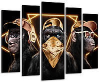 Модульная картина в гостиную / спальню Три мудрые обезьяны (Golden Gangster Monkeys) Art-483_5 с лаковым