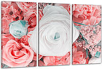 Модульная картина в гостиную / спальню Рожеві квіти ART-250_3A с лаковым покрытием