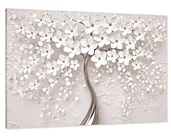 Картина на стіну у вітальню / спальню Дерево білі квіти     MLP_15  ( 60х30см ) з лаковим покриттям