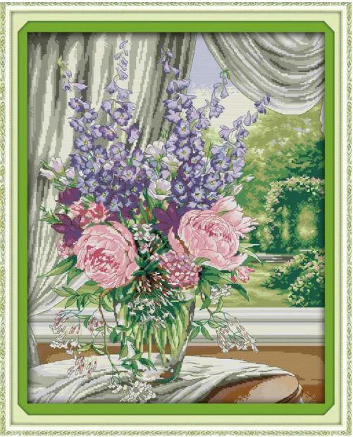Набір для вишивання за нанесеною на канву схемою "Window vase (2)".  AIDA 14CT printed, 48*57 см
