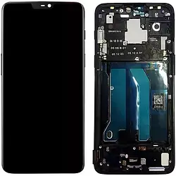 Дисплей OnePlus 6 (A6000/A6003) модуль у зборі (екран та сенсор) з рамкою, оригінал, чорний (OLED)