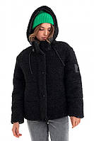 Пуховик жіночий укорочений, с капюшоном, зимовий, куртка зимова тепла, дизайнерський, бренд, Черний, 42