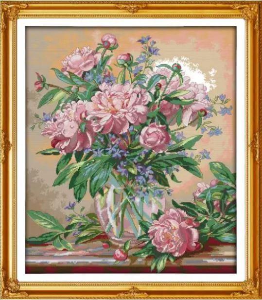 Набір для вишивання за нанесеною на канву схемою "Bluebells vase" . AIDA 14CT printed, 47*54 см