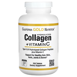 Hydrolyzed Collagen Peptides + Vitamin C Type I & III California Gold Nutrition 250 таблеток