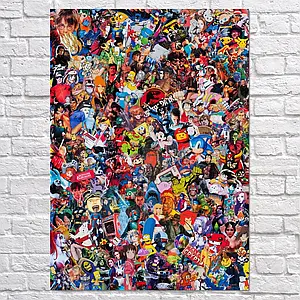 Плакат "Колаж із героїв фільмів, ігор, аніме", 44×60см